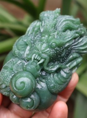 和田玉碧玉龙手把件玉把件碧玉龙行天下玉ba j w