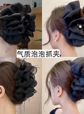 黑色蝴蝶结大号抓夹高级感百搭飘带发夹女后脑勺鲨鱼夹子头饰