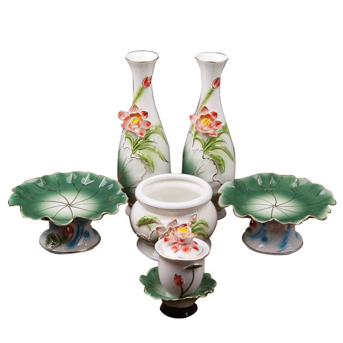 佛具供具  陶瓷香炉 家用供奉  插香供佛用品 薰香炉花瓶果盘供杯 - 图3