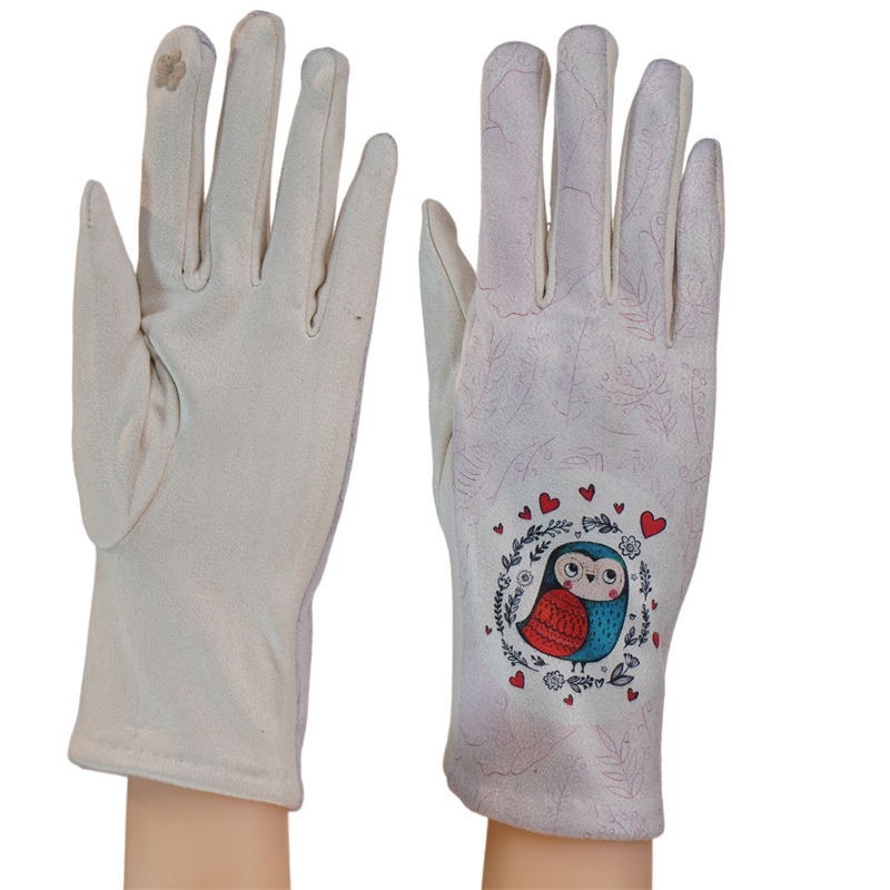 女款手套卡通印花保暖好看小动物小猫小狗图案手套触屏运动轻奢