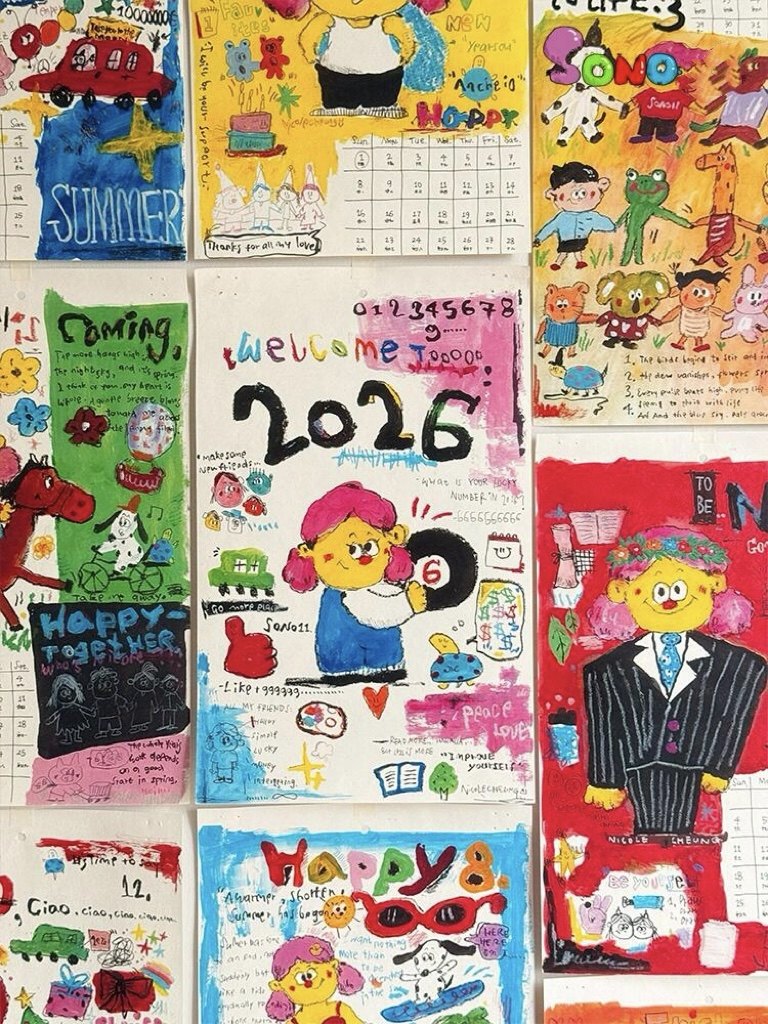 2026年新款手绘涂鸦插画挂历手工日历挂画高颜值家用装饰墙挂月历,淘宝优惠券,粉丝福利购,淘宝优惠卷