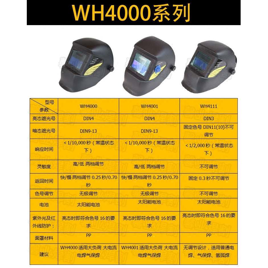 WELHEL太阳能自动变光面罩WH4000 WH4001 WH8511焊帽电焊氩弧焊镜