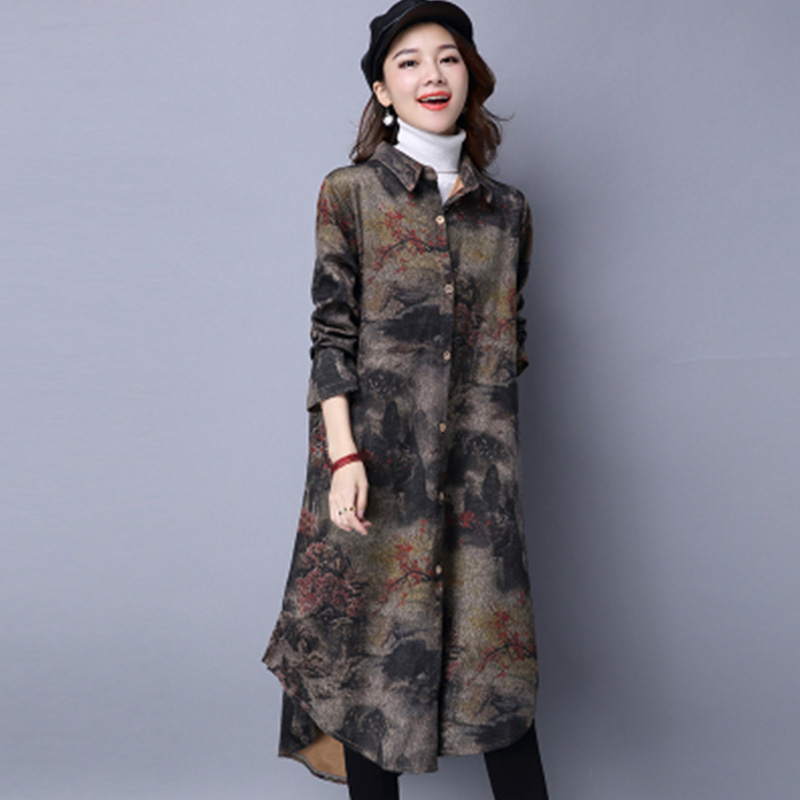 秋冬季新款大码女装复古中长款印花加厚呢子大衣显瘦风衣外套 2018 秋冬季新款大码女装复古中长款印花加厚呢子大衣显瘦风衣外套 2018