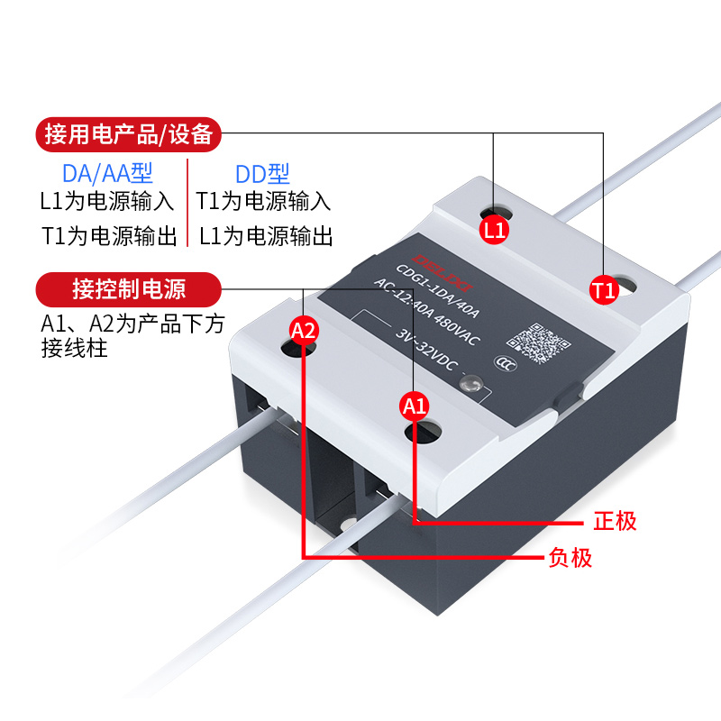 德力西固态继电器工业级220v交流控制单相24v直流CDG1小型20A60A