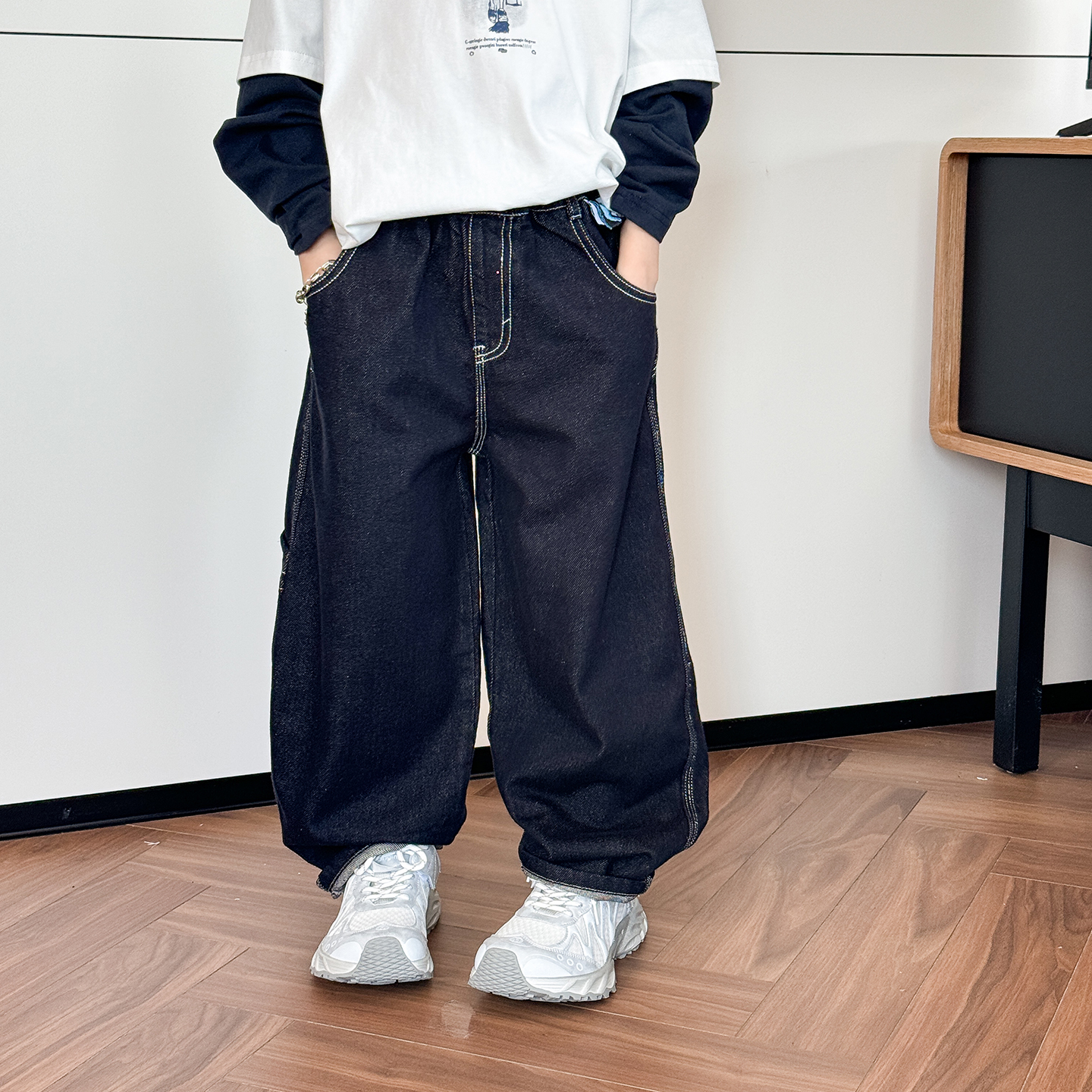 儿童牛仔裤2025秋装新款宽松男童工装裤中大童洋气老爹裤儿童裤子 - 图2