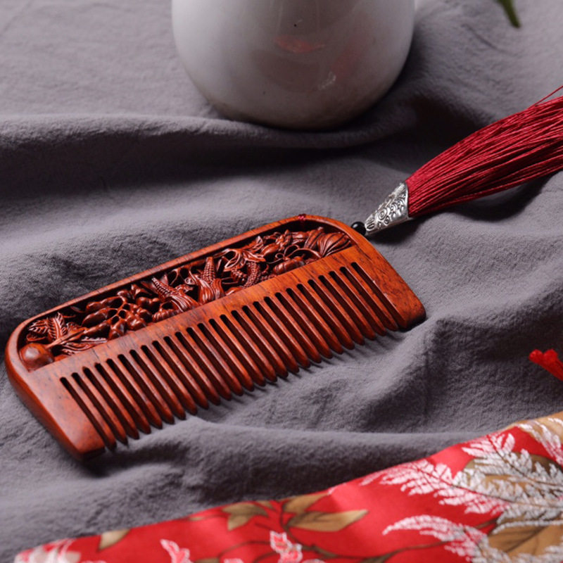 硕果累累图案印花雕刻檀木梳美发按摩个人护理造型犀角紫檀木梳子,淘宝优惠券,粉丝福利购,淘宝优惠卷