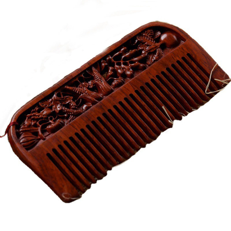 硕果累累图案印花雕刻檀木梳美发按摩个人护理造型犀角紫檀木梳子,淘宝优惠券,粉丝福利购,淘宝优惠卷