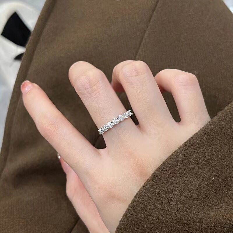 TIFF genuine Seven Princess Row Ring S925 sterling silver electroplated platinum moissanite diamond ring stacked tail ring for women holiday gift