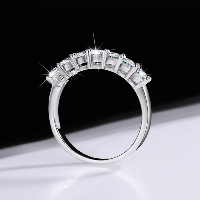 TIFF genuine Seven Princess Row Ring S925 sterling silver electroplated platinum moissanite diamond ring stacked tail ring for women holiday gift