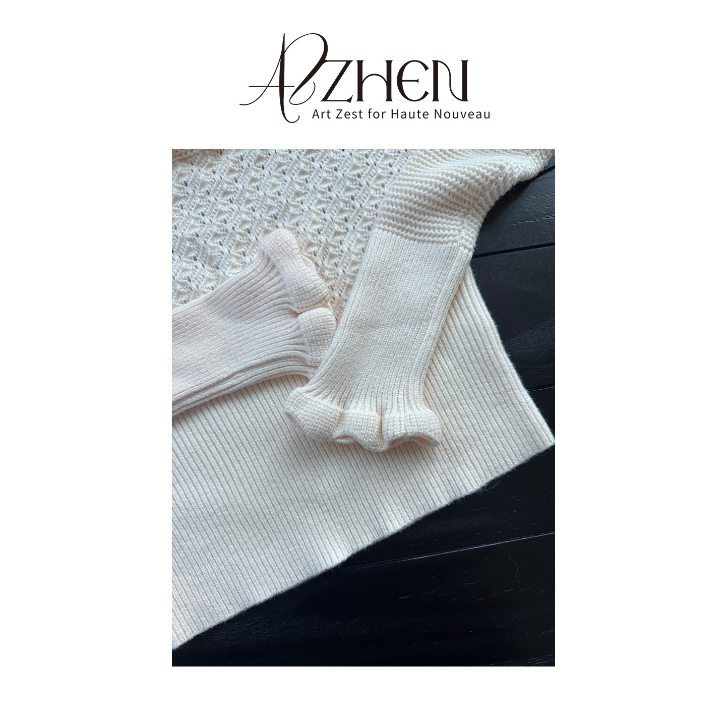 AZZHEN【倾心甜序】复古木耳边V领针织衫气质设计感修身打底 - 图3