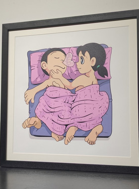 哆啦A梦卧室卡通原创装饰画