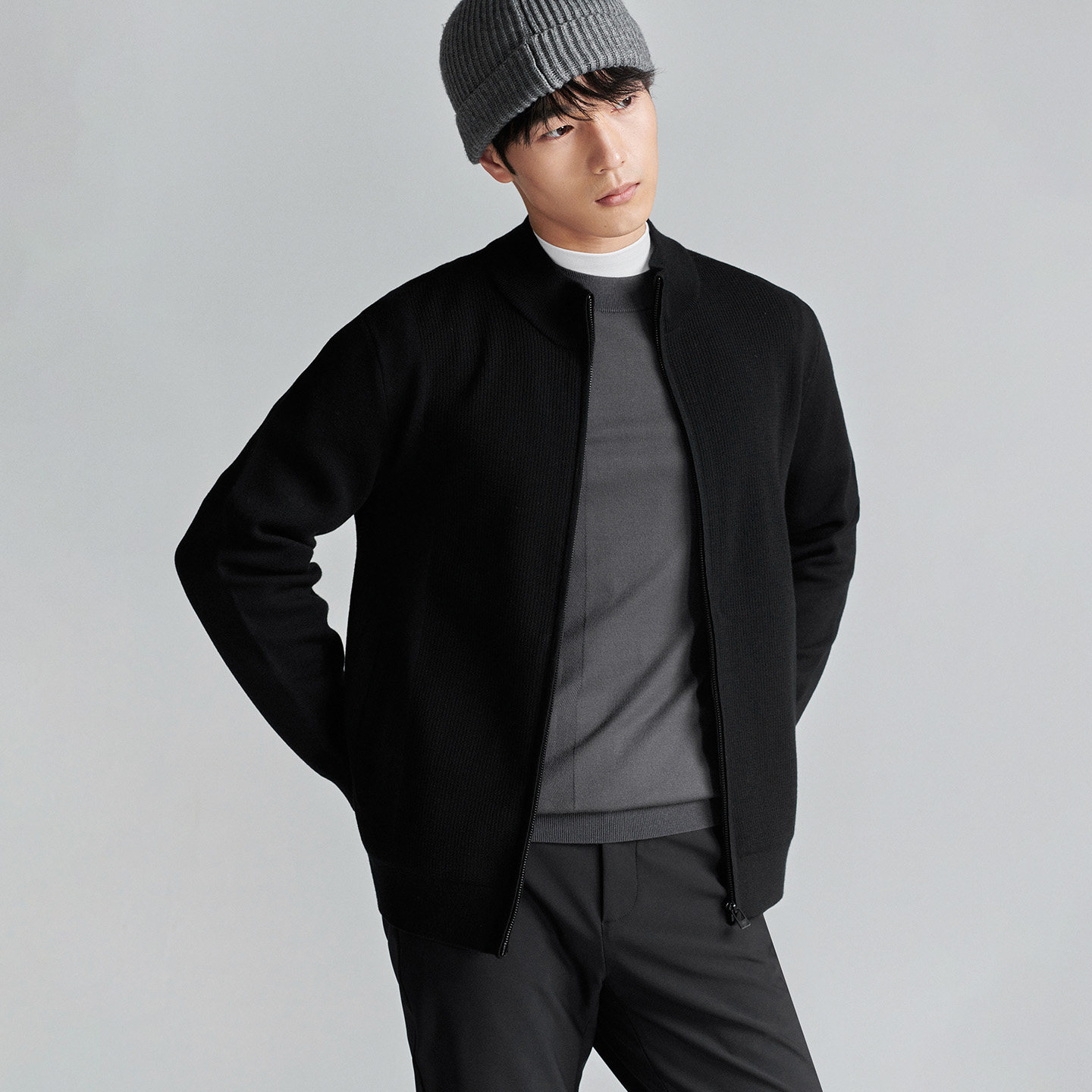 报喜鸟秋冬新款男士时尚休闲羊毛衫男款保暖开衫黑色外套针织衫,淘宝优惠券,粉丝福利购,淘宝优惠卷