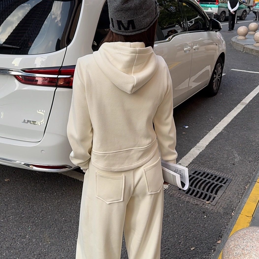 N＋正版2025秋冬新款休闲加绒加厚连帽外套高腰直筒裤两件套装女,淘宝优惠券,粉丝福利购,淘宝优惠卷