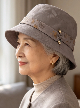 春秋新款花纹渔夫帽女士中老年妈妈保暖盆帽秋冬户外奶奶优雅帽子