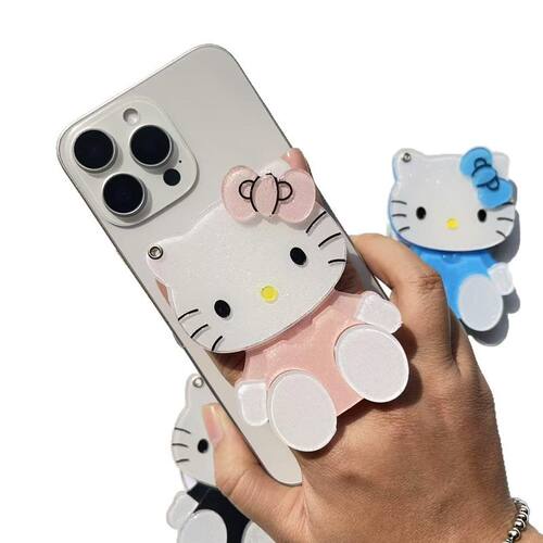 卡通KT猫便携式旋转化妆镜磁吸气囊手机支架适用iPhone华为手机 - 图3