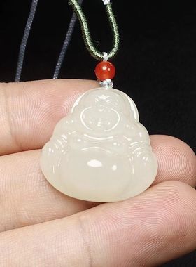 保真天然玉石佛公吊坠项链