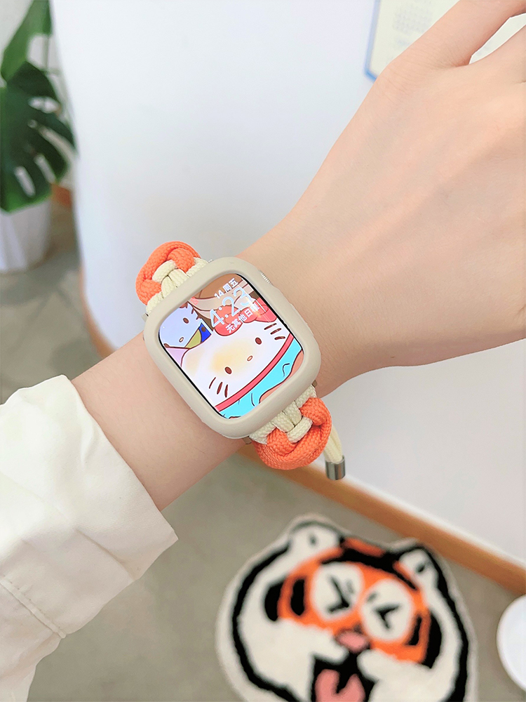 适用iwatch9苹果表带s8手表新款多巴胺编绳applewatch7654代se手表带编织尼龙41mm40可爱女创意watchs6高级感-图1