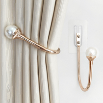 Nail-free hook U type curtain hook hanging ball zinc alloy pearl door curtain strap containing buckle fixed adhesive wall hook