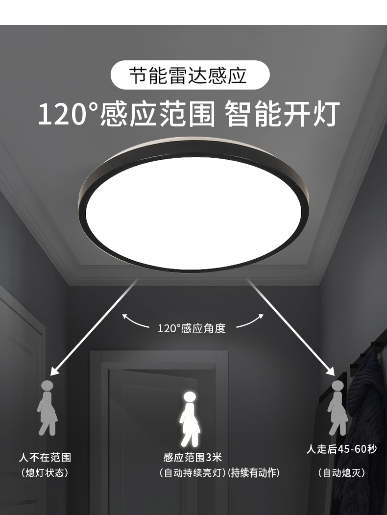 led感应吸顶灯声控楼道楼梯过道家用入户走廊自动雷达人体感应灯 - 图1