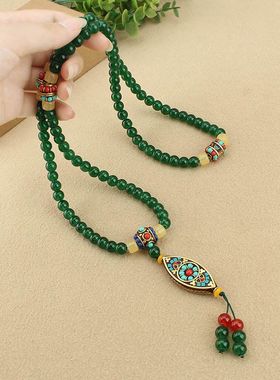 新中式国风蜜蜡黄色串珠项链长款