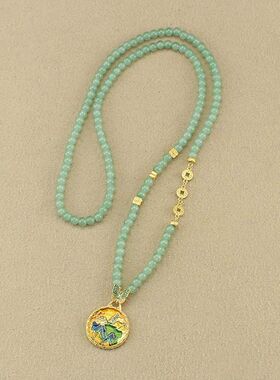 复古文艺毛衣链玻璃圆珠女铜合金