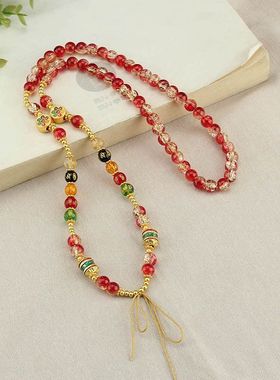 复古藏式唐卡链条可拆卸仿水晶玻璃串珠项链挂链百搭吊坠女新中式