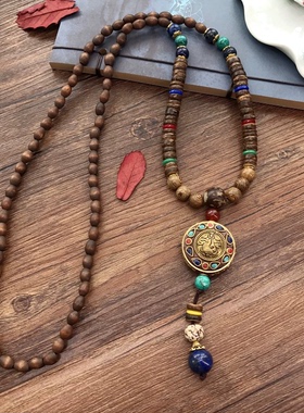 合金木质圆珠男女个性复古毛衣链