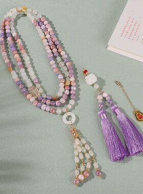 琉璃琉璃圆珠女中式气质斜挎项链