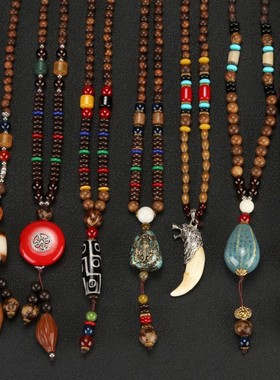 复古项链棉麻圆珠男女