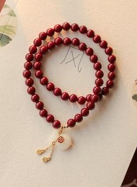 原矿高含量紫金砂朱砂多圈手串纯银和田玉福袋手链女款礼物
