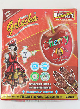 印度GOLECHA半植物樱桃红海娜纹身膏临时性身体彩绘时尚创意纹身