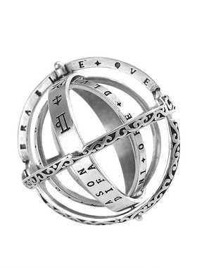 纯银帝师戒浑天仪戒指天文球男女