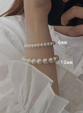 优质4/6/8mm珍珠手链法式叠戴弹力绳手串2026新款高级感小众爆款