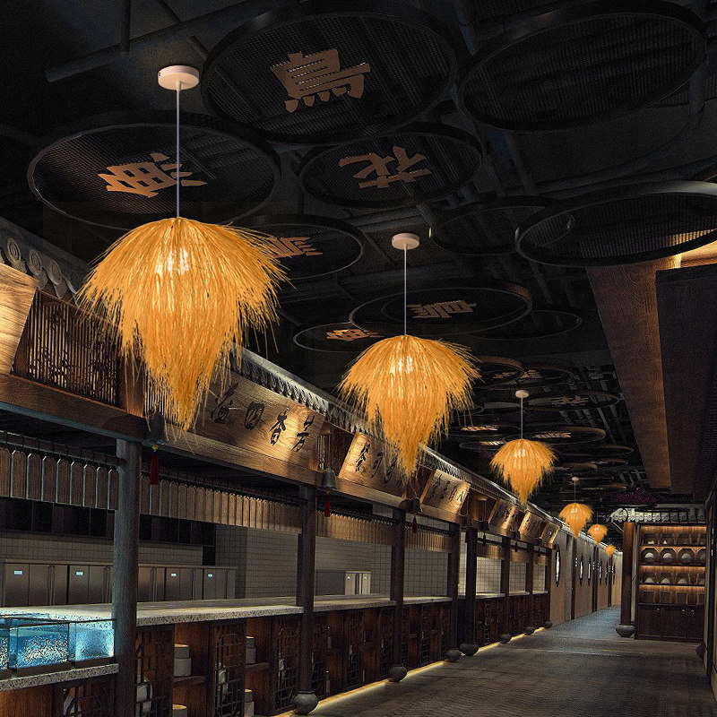 日式仿古餐厅手工编织藤艺吊灯创意个性饭店吧台禅意茶室鸟巢灯笼_虎窝淘