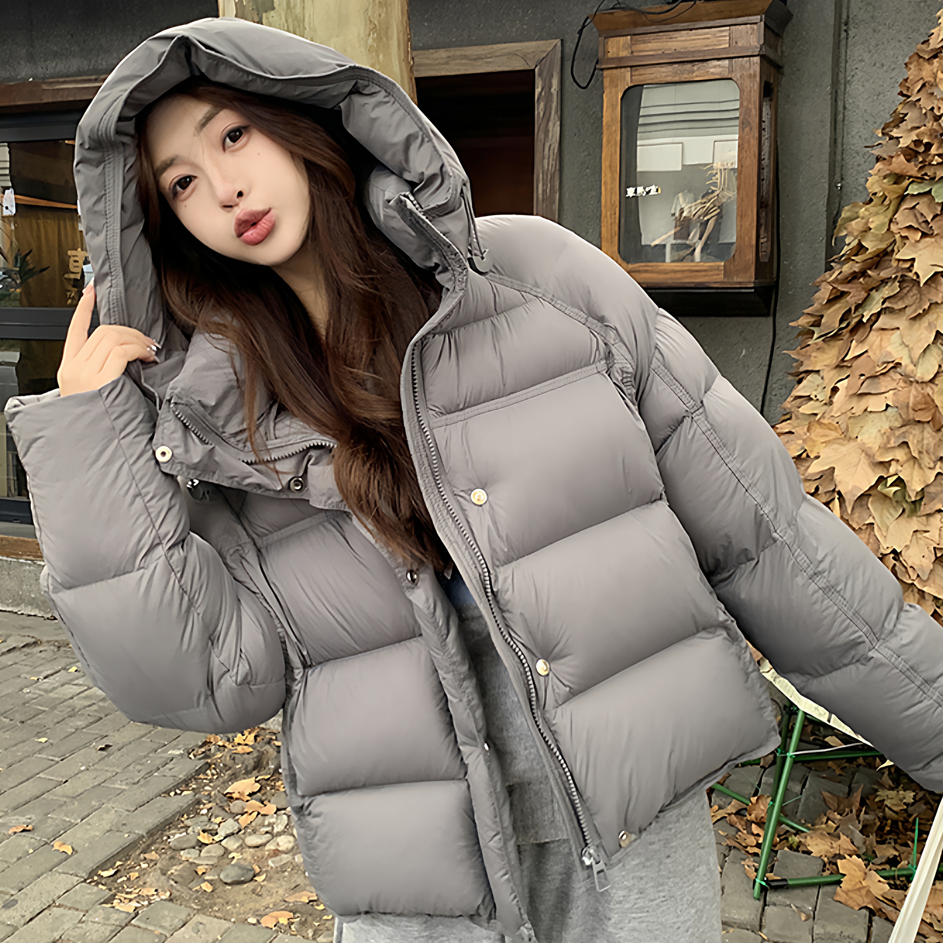 【反季特卖】泡芙羽绒服女2025新款冬季短款连帽宽松加厚白鸭绒