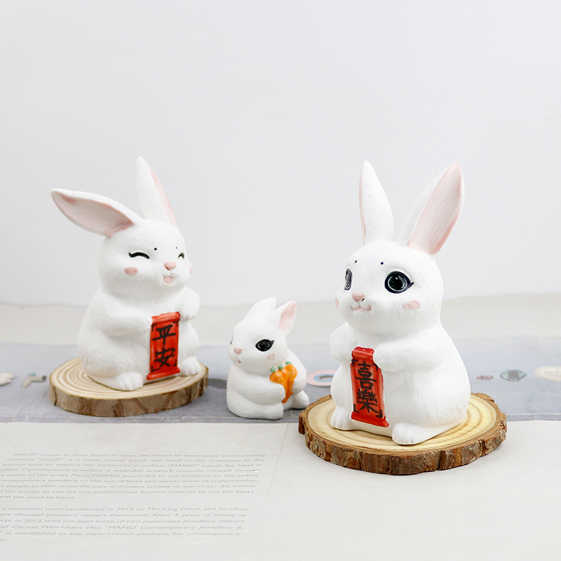 可爱小兔子陶瓷摆件 动物装饰工艺品办公室公仔桌面摆设创意礼品 - 图1