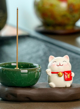 招财猫香炉摆件香插家用檀香沉香香托桌面装饰寺庙礼物礼品小摆件