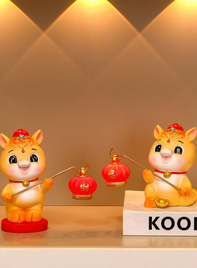 生肖灯笼国潮马装饰摆台玄关入户摆件相框桌面新居乔迁装饰画摆台