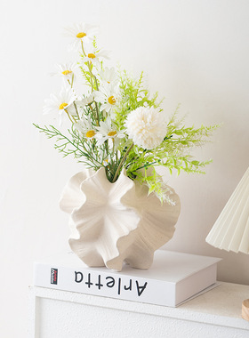 欧式素烧白色陶瓷花瓶磨砂质感氶培干花插家居装饰摆件工艺品礼品