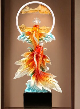 新中式年年有鱼创意流沙画摆件入户玄关电视柜装饰品乔迁新居礼物