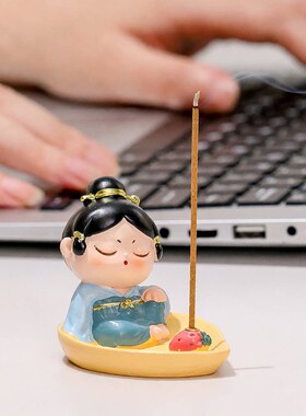 创意可爱唐小圆香插香炉摆件中国风办公室茶桌沉香檀香香托装饰品