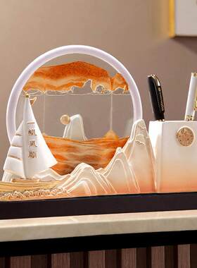 办公书房倒流家居新中式玄关客厅流沙摆件笔筒树脂工艺品装饰