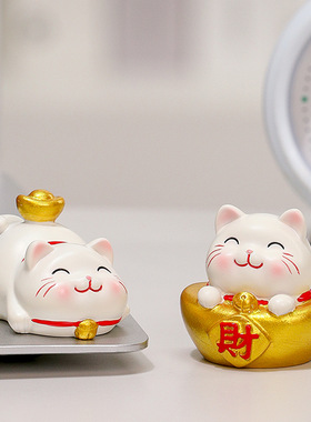 萌趣好运招财猫办公室工位桌面装饰卡通可爱猫咪治愈系解压小摆设