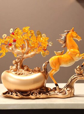 新中式马上发财树摆件客厅电视柜玄关家居装饰品乔迁新家开业礼物