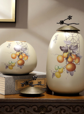 陶瓷罐子摆件创意五福临门客厅玄关酒柜电视柜装饰插花瓶套装