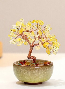 发财树招财猫摆件办公室收银台开业礼物装饰品可爱手工小摆件装饰