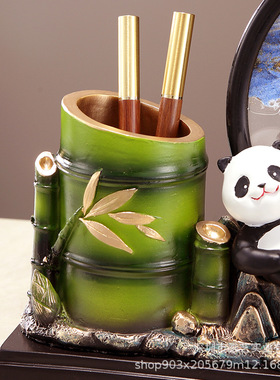 创意金榜题名熊猫笔筒流沙画摆件装饰客厅书房书柜办公室毕业礼品