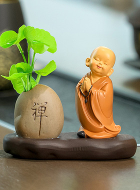 慧能和尚摆件茶桌沙弥创意中式办公室桌面装饰小摆件新款树脂公仔