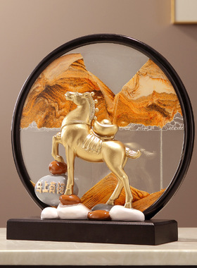 新中式马上有钱流沙画摆件客厅玄关电视柜办公室装饰开业乔迁送礼