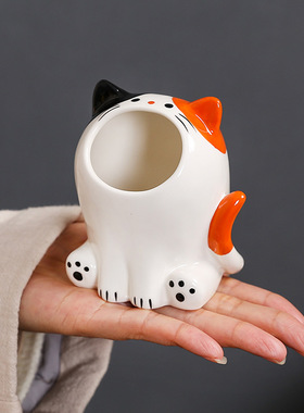 烟灰缸创意萌宠猫咪家用客厅茶桌陶瓷工艺品送男友礼物桌面摆件新